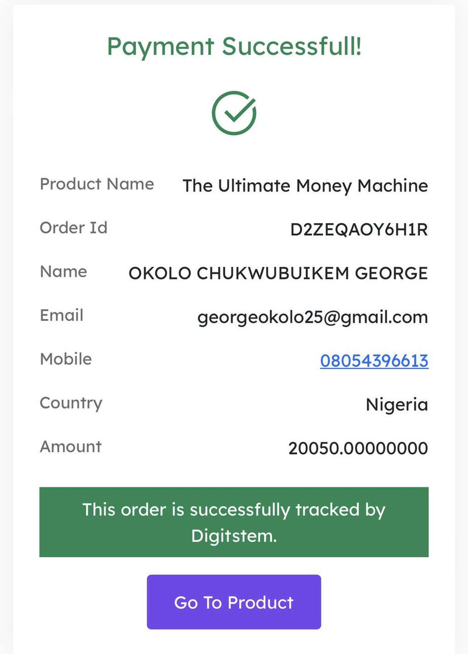 Receipt from my purchase of the course