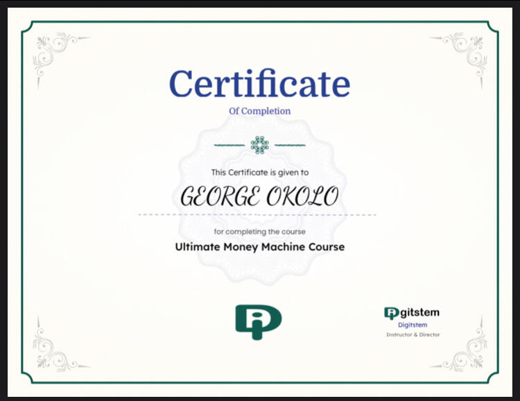 Certificate on completion of the course